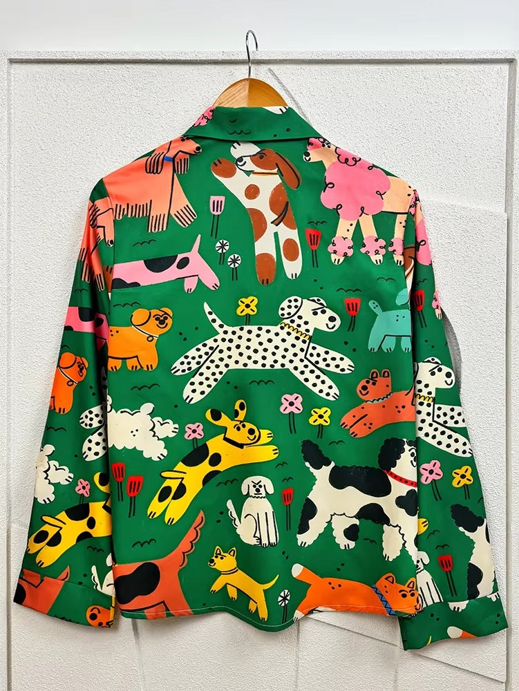 Cute Dog Pattern Women's Oversized Shirt – Digital Printing, Summer, Customizable, Pretty