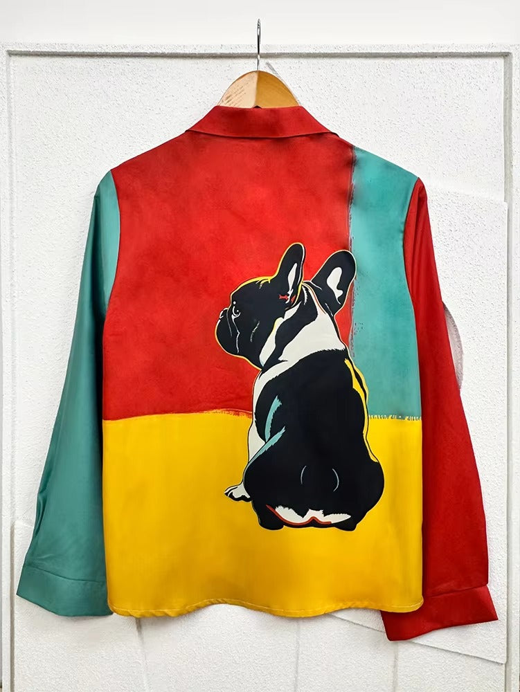 Wholesale Fashion Women's Long Sleeve Shirt – Digital Printing, Cute Dog Patterns, 120g, Elegant