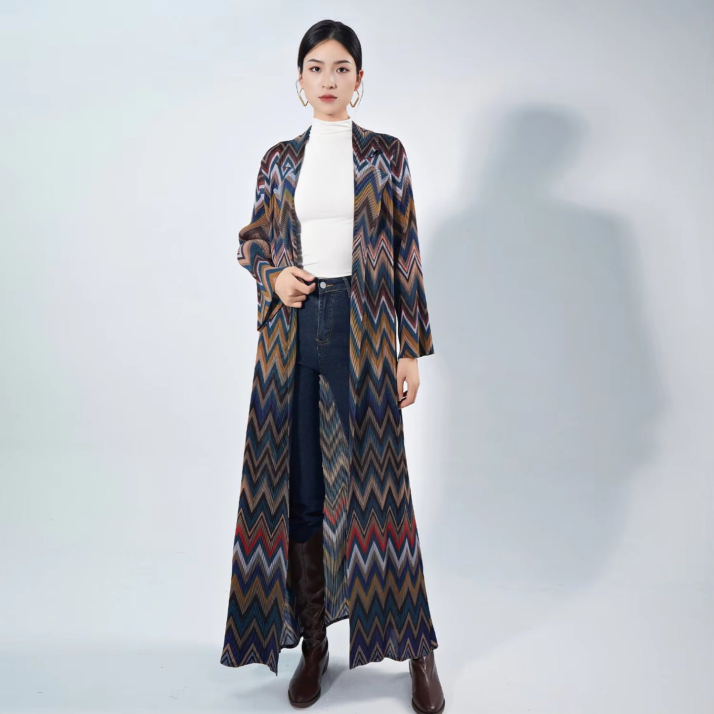 High-Quality Polyester Women's Trench Coat – Conservative, Belted, Pleated, Middle East Ramadan
