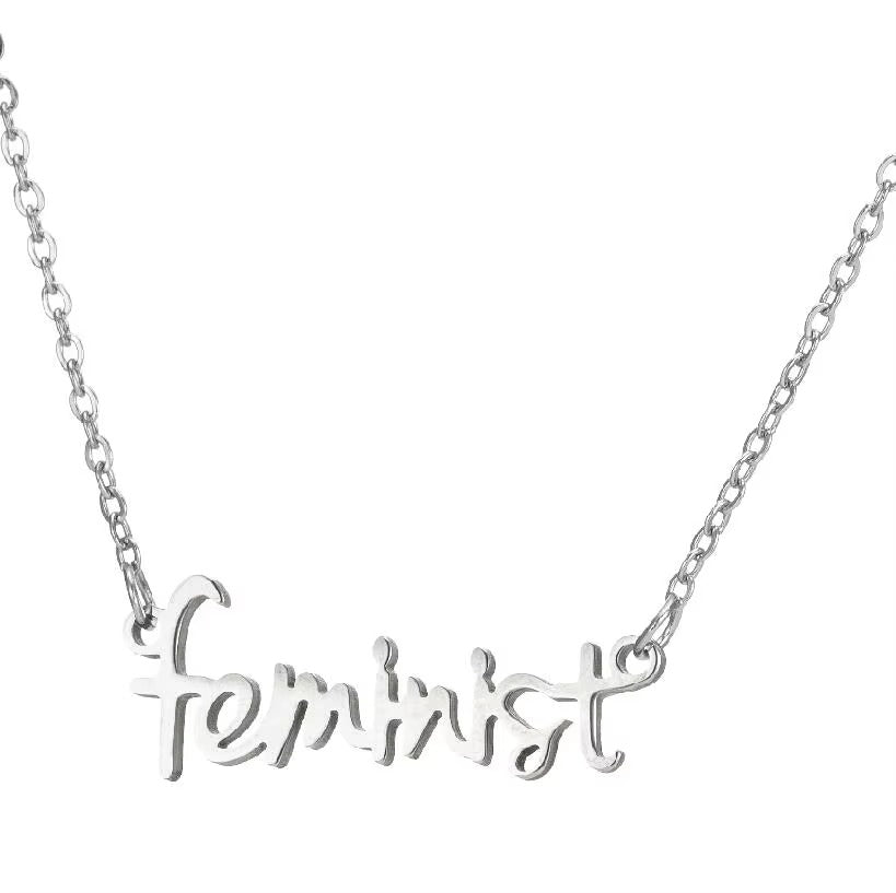 Feminist Charm Necklace – Stainless Steel, Gold-Plated, Wedding Jewelry