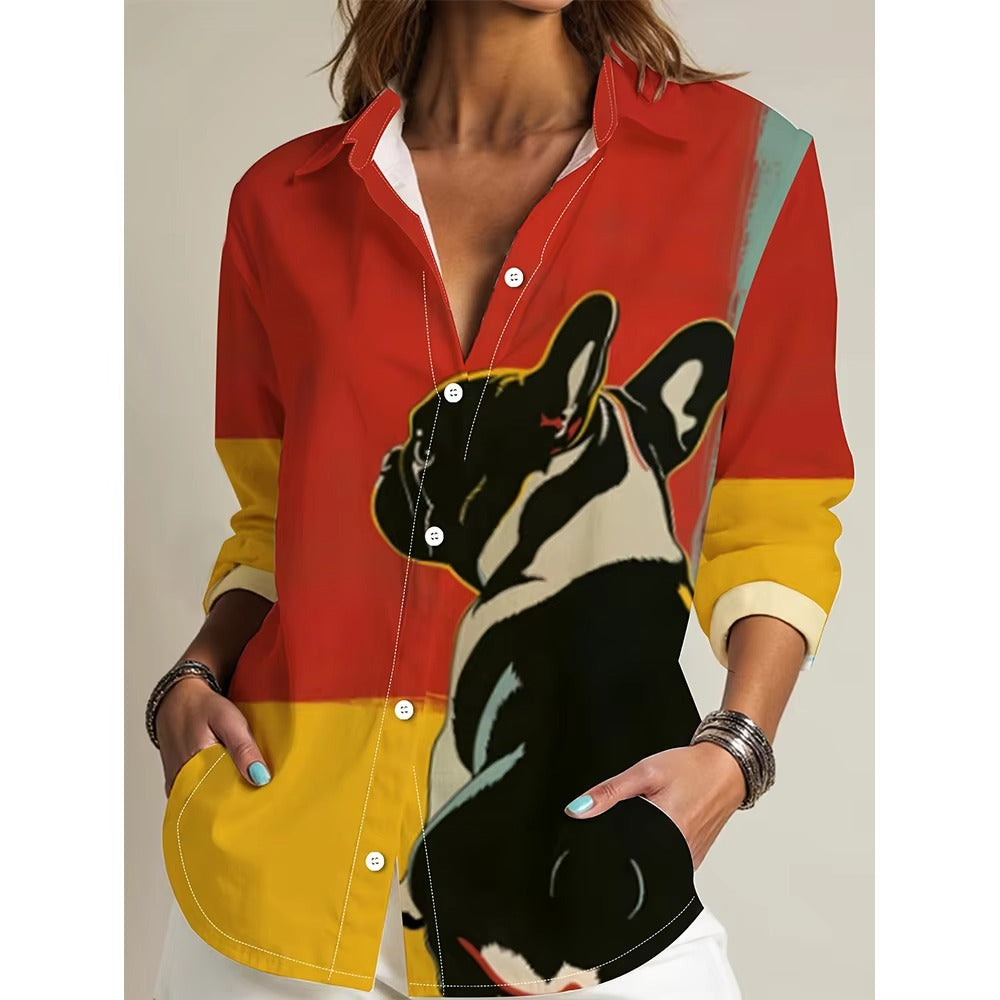 Wholesale Fashion Women's Long Sleeve Shirt – Digital Printing, Cute Dog Patterns, 120g, Elegant