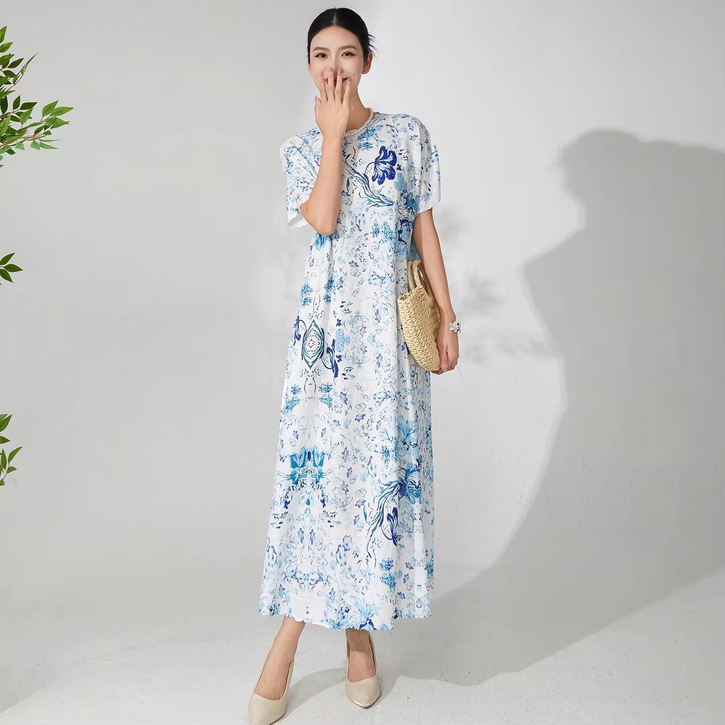 Wholesale Women's Elegant Summer Dress – Stretch, Loose, Printed, Casual, Pleated