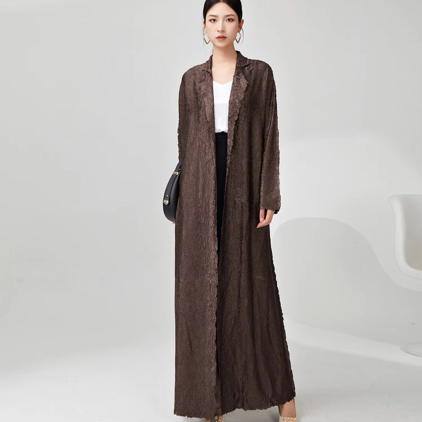2026 Latest Chic Pleated Abaya – One Size, Polyester, Fashionable