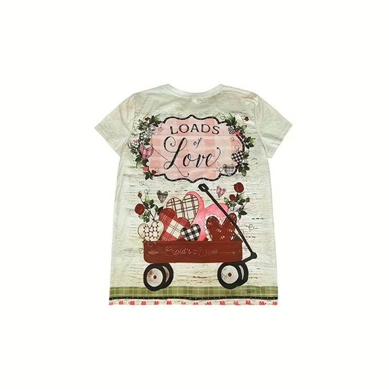 Stock Available Women's T-shirt – Round Neck, Beige, Gift Cart Pattern, Printable