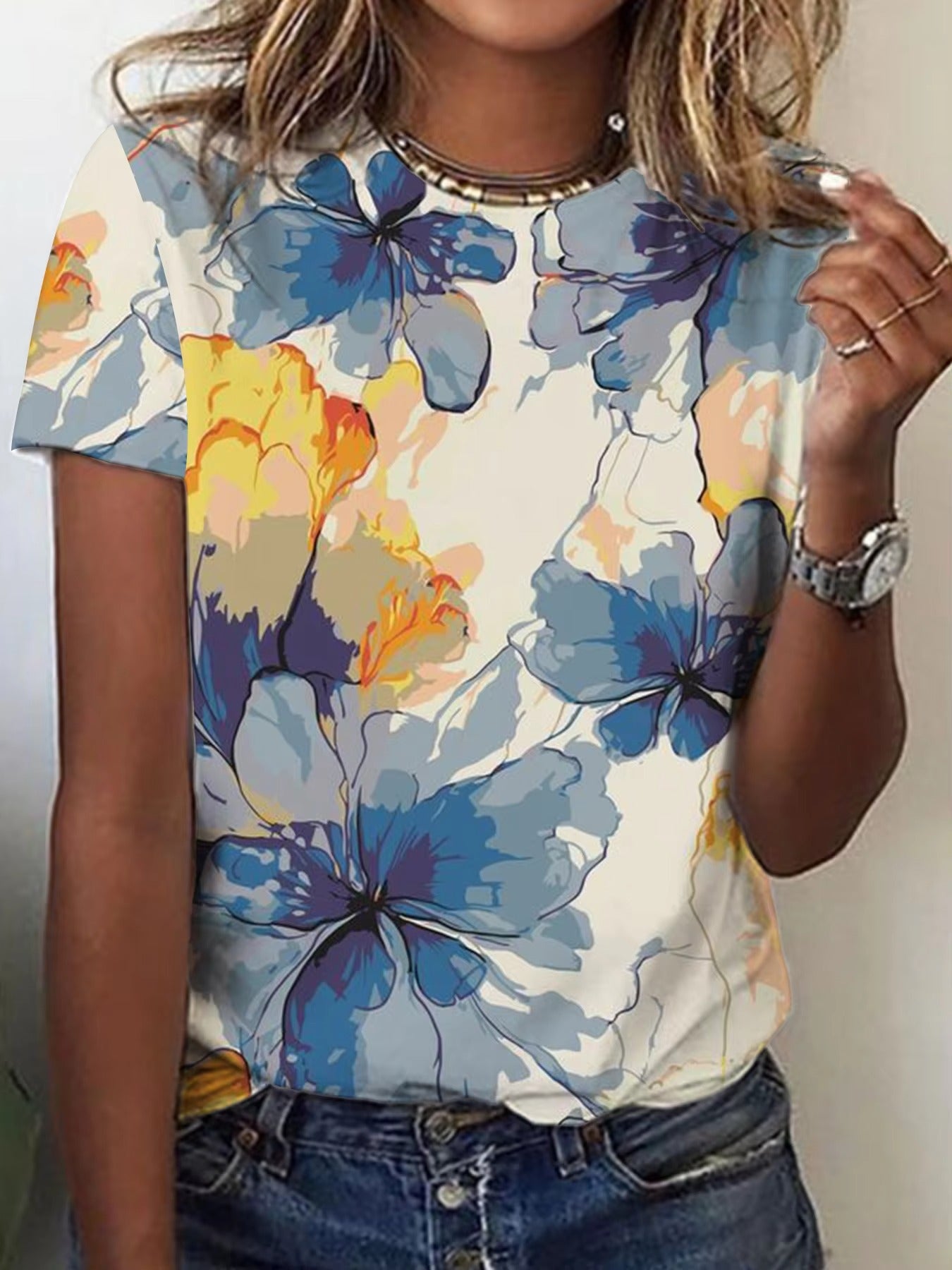 Brand New Women's T-shirt – Green, White Cat Pattern, Simple Casual Style