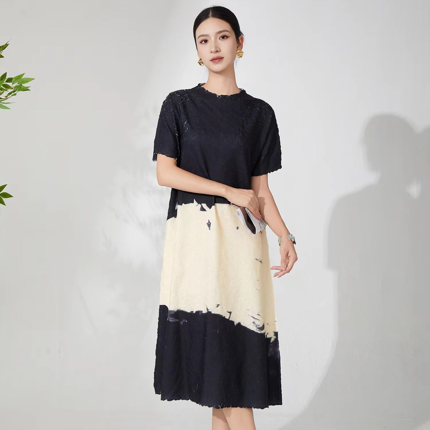 Factory-Direct Women's Summer Dress – Stretch, Printed, Short Sleeve, Pleated