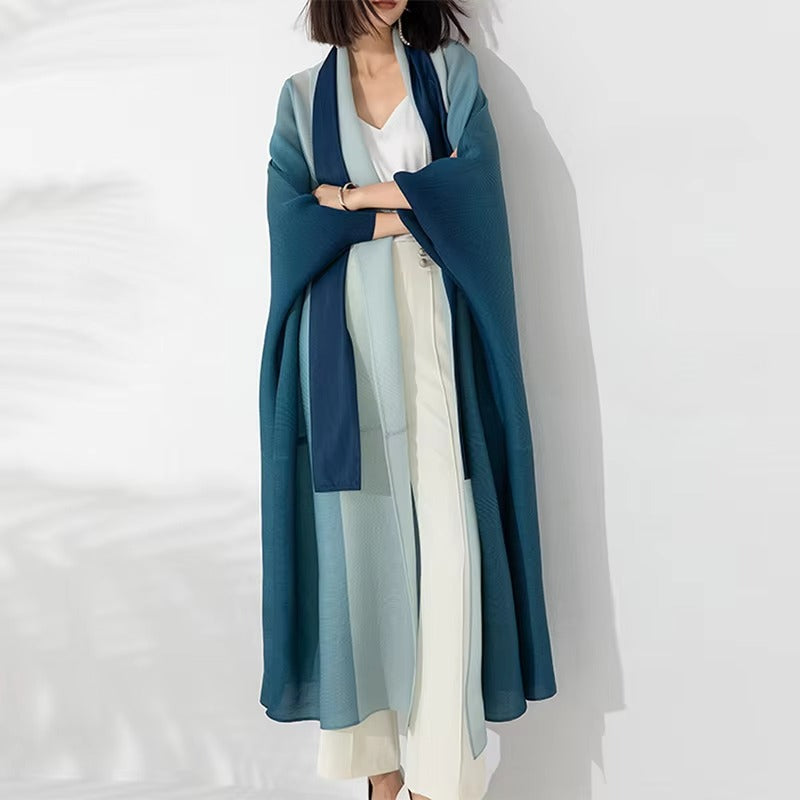 Plus Size Pleated Shawl Coat – Middle Eastern, Stylish, Gradient, Belted