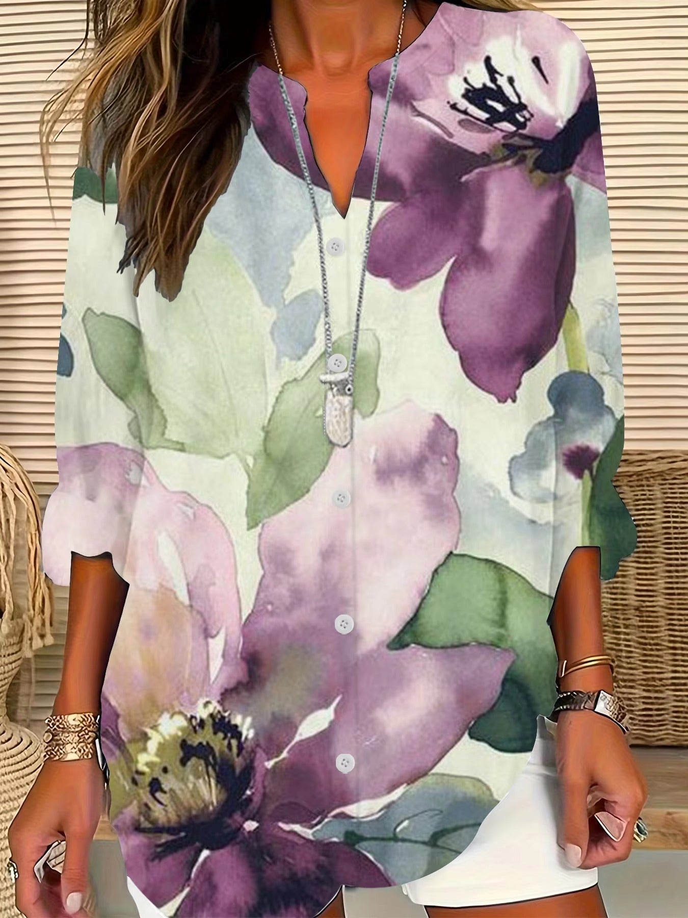 Wholesale Popular Women's Blouse – Black, Flower Pattern, Versatile