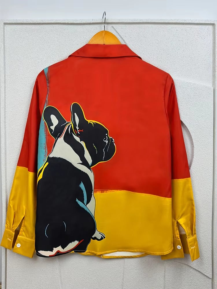 Wholesale Fashion Women's Long Sleeve Shirt – Digital Printing, Cute Dog Patterns, 120g, Elegant