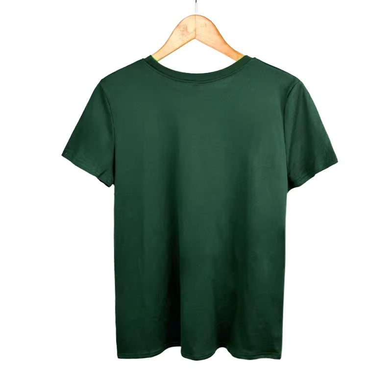 Wholesale Dark Green Women's T-shirt – Santa Claus Pattern, Elegant, Factory Direct