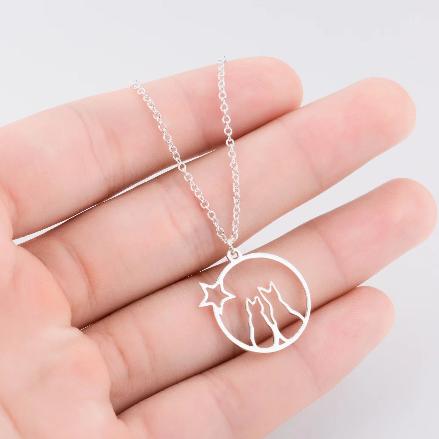 2021 Trendy Couple Cat Necklace – Stainless Steel, 18K Gold-Plated, for Women/Girls