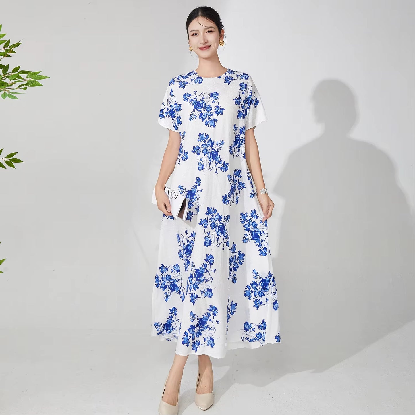 Wholesale Women's Elegant Summer Dress – Stretch, Loose, Printed, Casual, Pleated