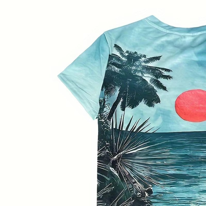 Wholesale Hot Sale Women's T-shirt – Comfortable Fabric, Sky Blue, Sea Beach Pattern