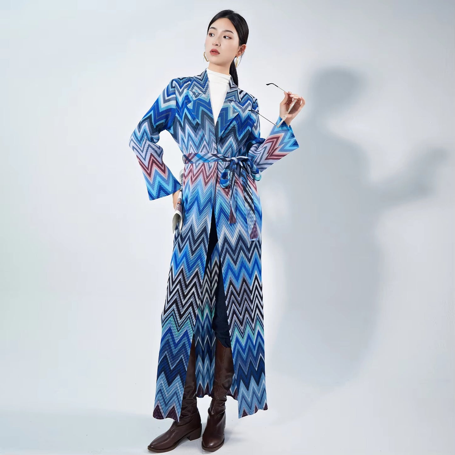 High-Quality Polyester Women's Trench Coat – Conservative, Belted, Pleated, Middle East Ramadan