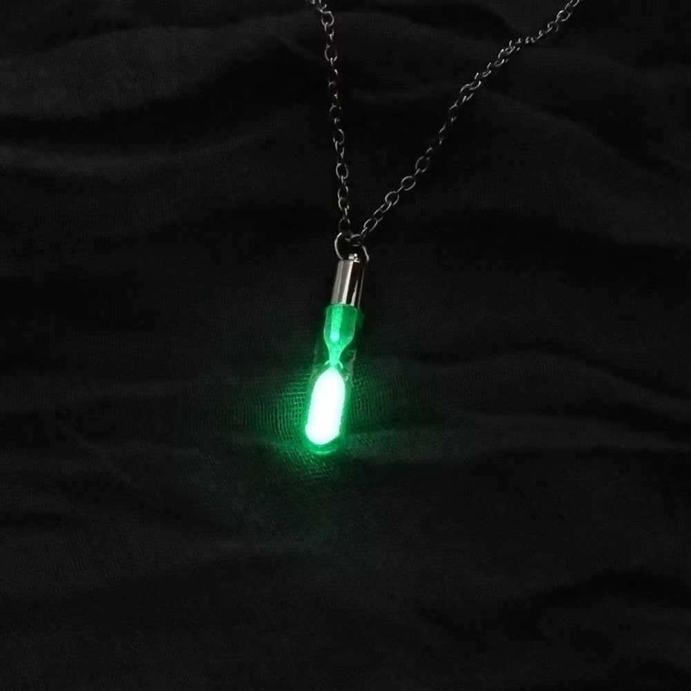 Hourglass Drift Bottle Necklace – Glow-in-the-Dark, Quicksand, Luminous