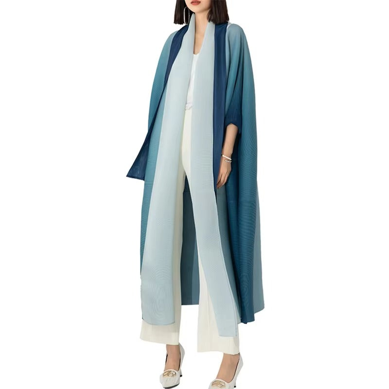 Plus Size Pleated Shawl Coat – Middle Eastern, Stylish, Gradient, Belted