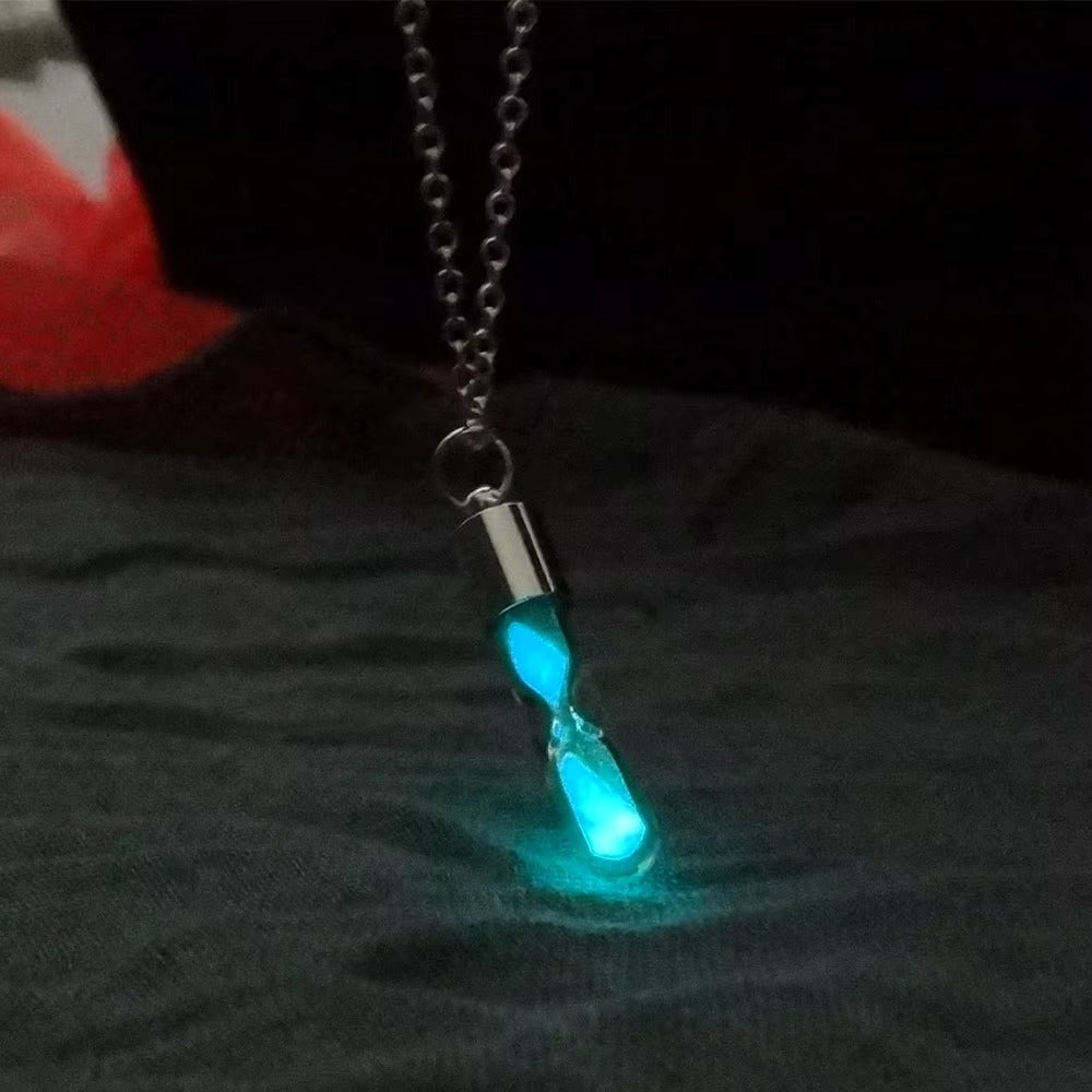 Hourglass Drift Bottle Necklace – Glow-in-the-Dark, Quicksand, Luminous