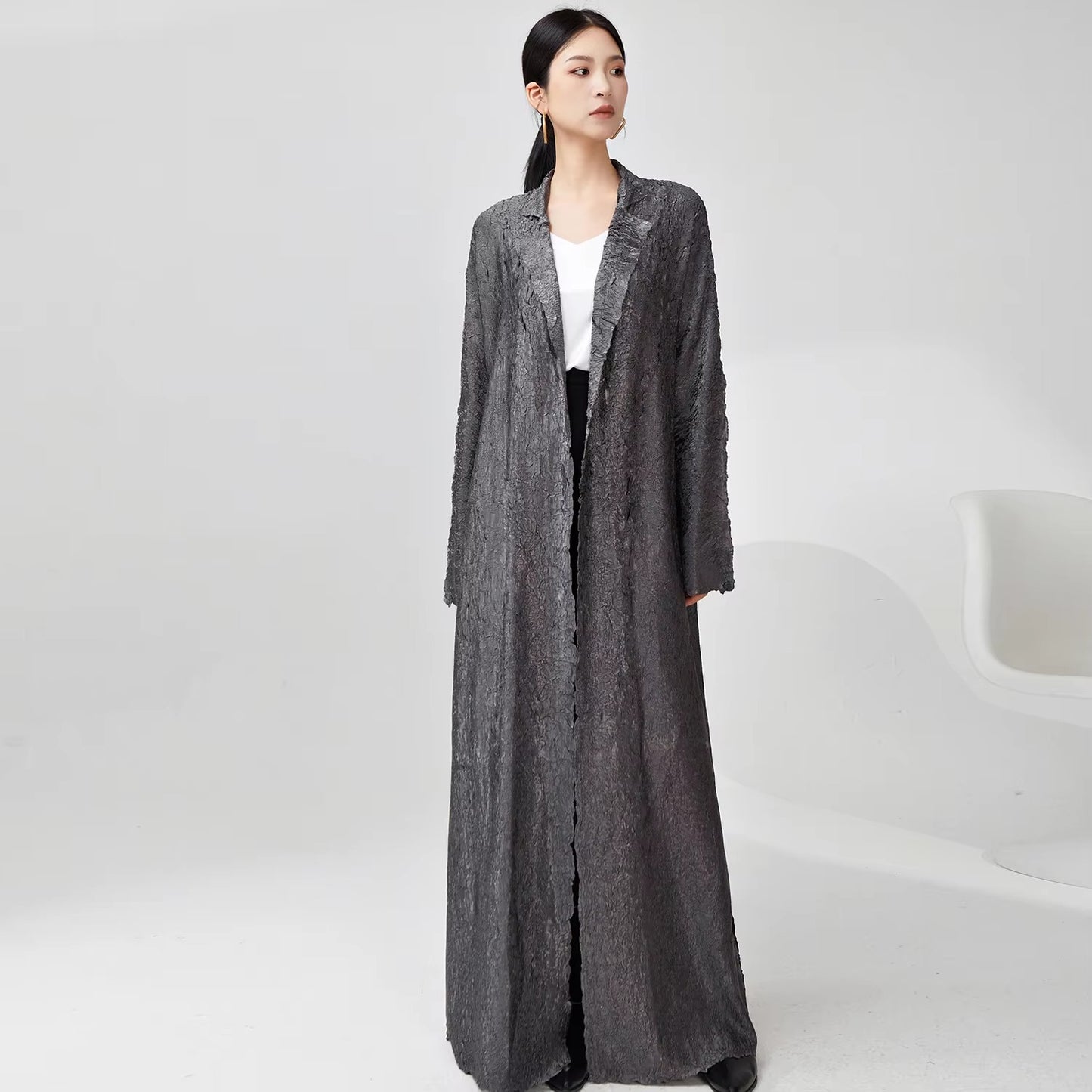 2026 Latest Chic Pleated Abaya – One Size, Polyester, Fashionable