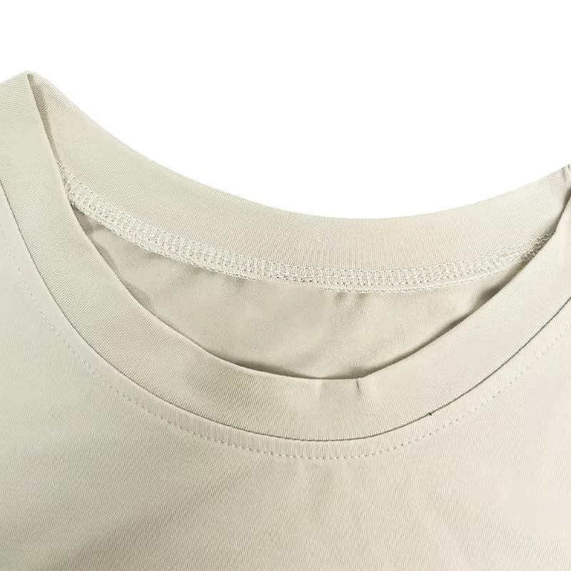 2025 Trendy Women's T-shirt – Factory Direct, Round Neck, Short-Sleeve, Cool Beige, Patterned