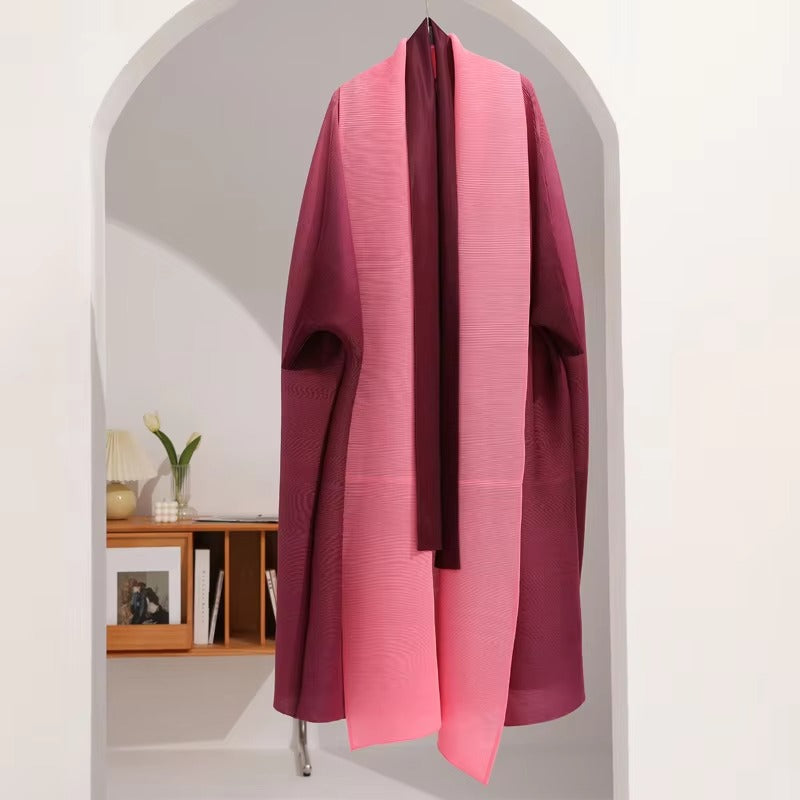 Plus Size Pleated Shawl Coat – Middle Eastern, Stylish, Gradient, Belted