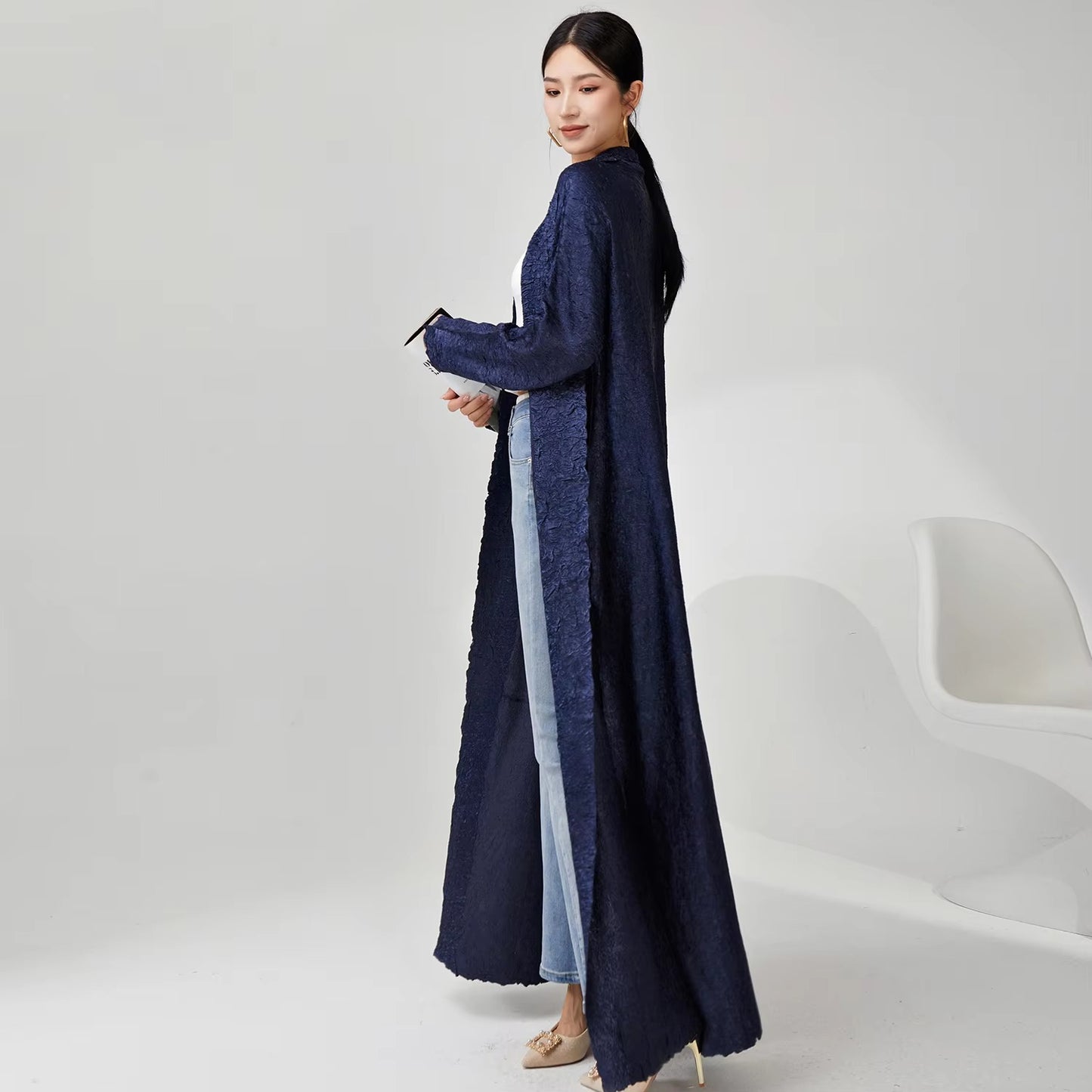 2026 Latest Chic Pleated Abaya – One Size, Polyester, Fashionable
