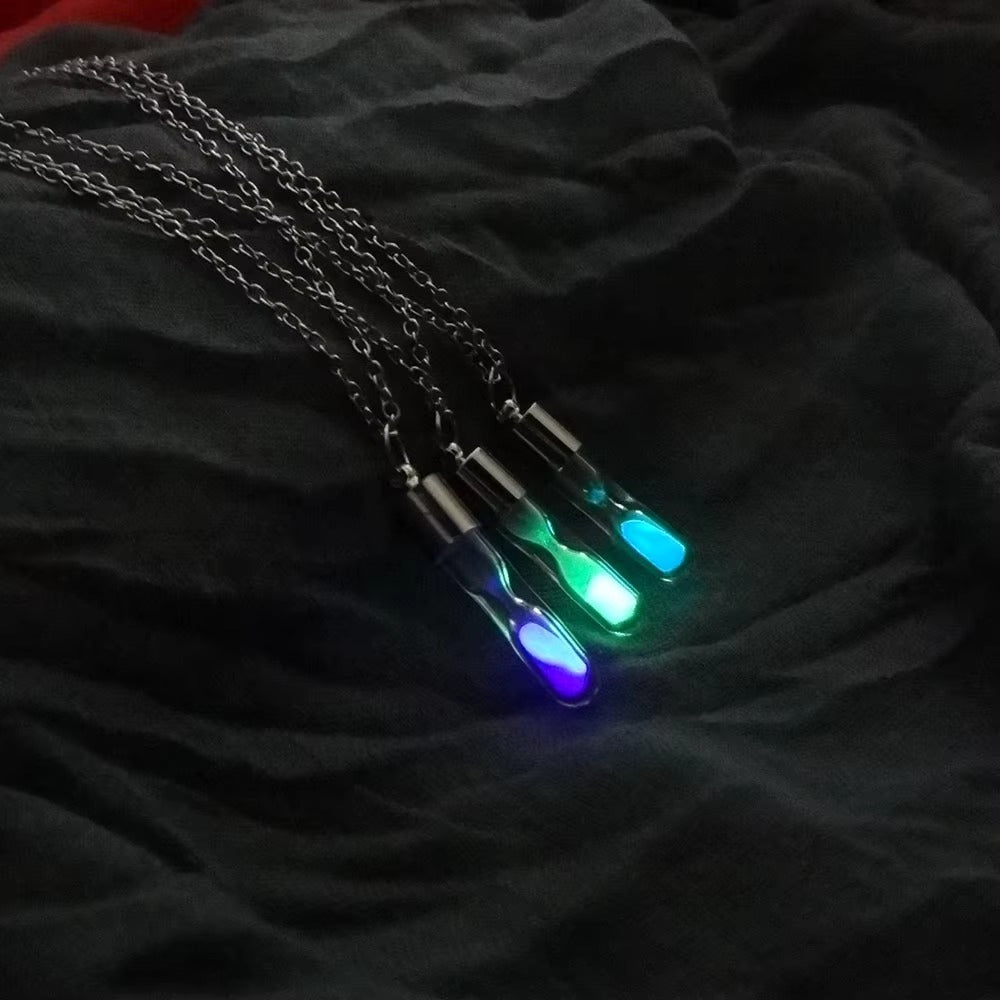 Hourglass Drift Bottle Necklace – Glow-in-the-Dark, Quicksand, Luminous
