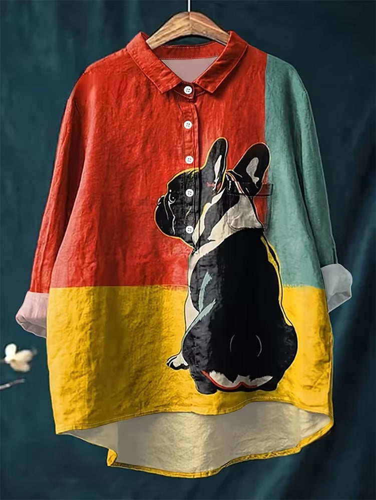 Wholesale Fashion Women's Long Sleeve Shirt – Digital Printing, Cute Dog Patterns, 120g, Elegant