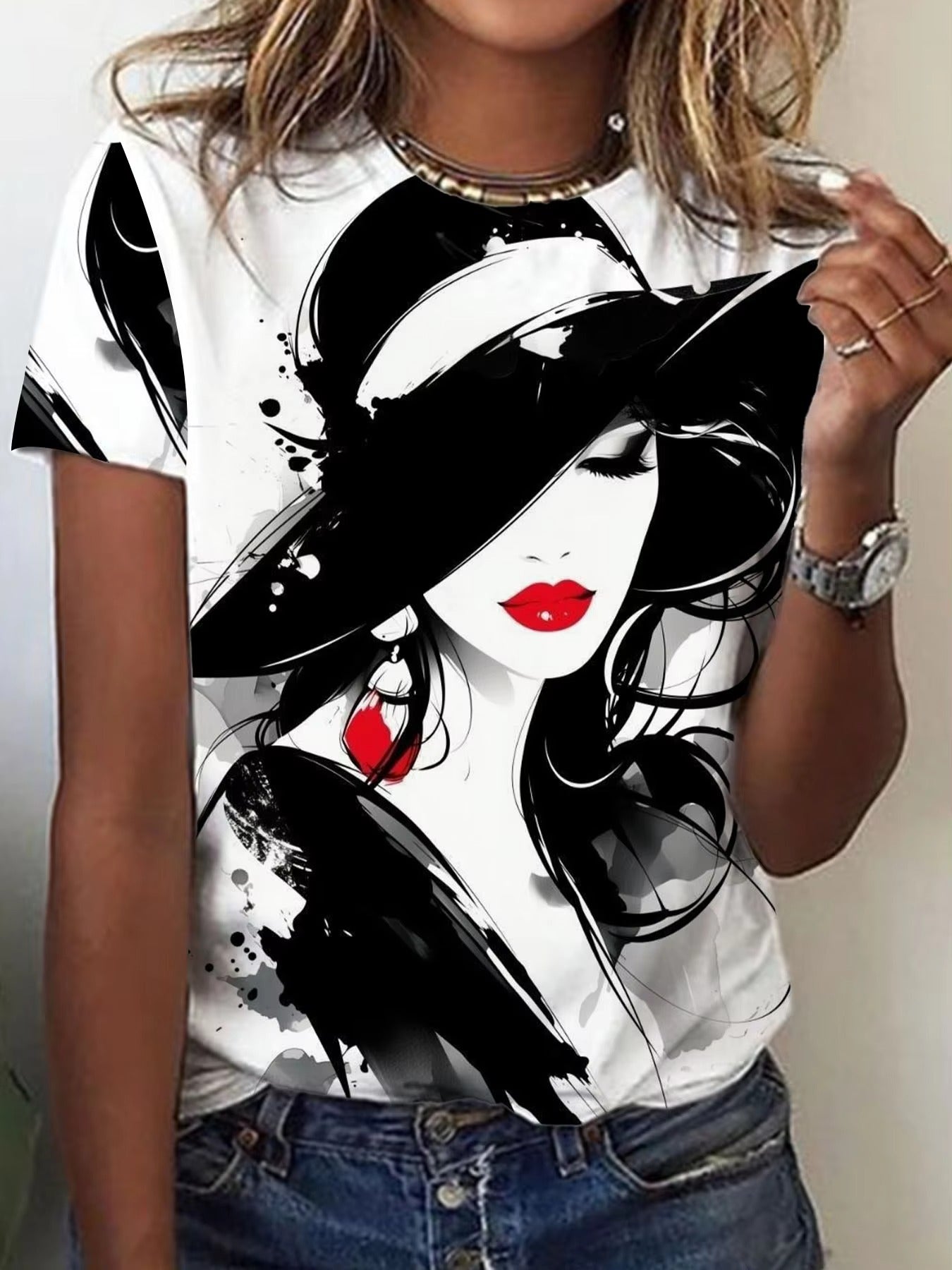 Brand New Women's T-shirt – Black & White Gradient, Patterned, Affordable