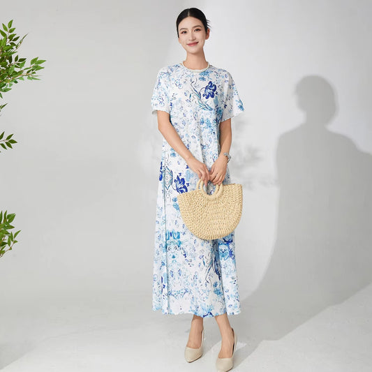 Wholesale Women's Elegant Summer Dress – Stretch, Loose, Printed, Casual, Pleated