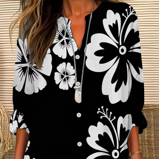 Wholesale Popular Women's Blouse – Black, Flower Pattern, Versatile