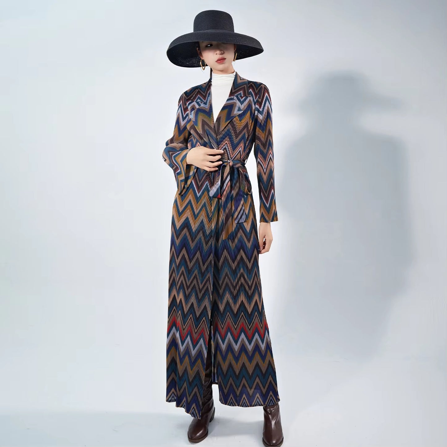 High-Quality Polyester Long Trench Coat – Muslim Women's, Conservative, Belted, Pleated, Printed