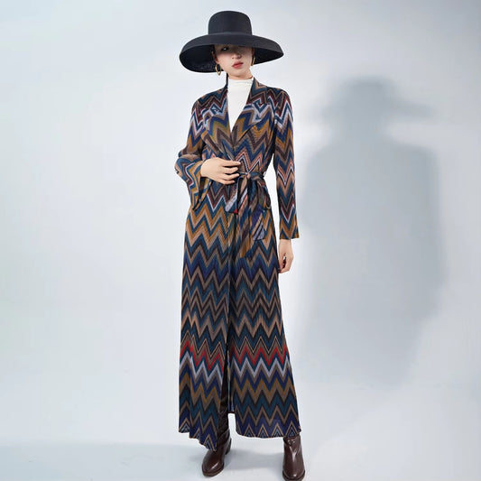 High-Quality Polyester Long Trench Coat – Muslim Women's, Conservative, Belted, Pleated, Printed