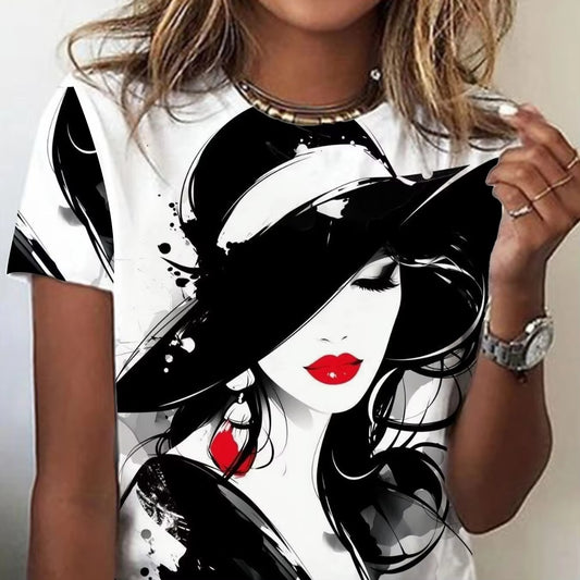 Brand New Women's T-shirt – Black & White Gradient, Patterned, Affordable