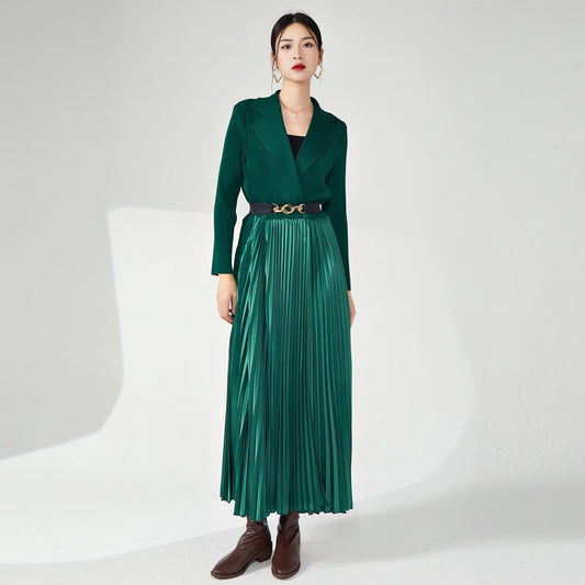 Women's New British Style Winter Coat – Elegant, Long-Sleeved, Pleated, Lapel, Lace-Up, Customizable