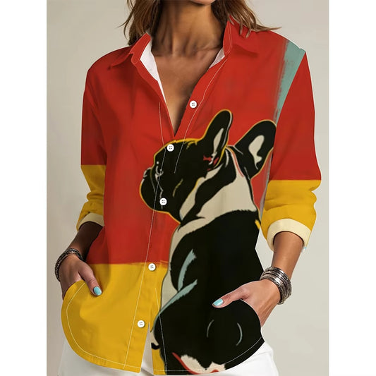 Wholesale Fashion Women's Long Sleeve Shirt – Digital Printing, Cute Dog Patterns, 120g, Elegant
