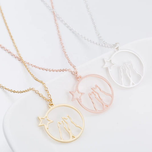 2021 Trendy Couple Cat Necklace – Stainless Steel, 18K Gold-Plated, for Women/Girls