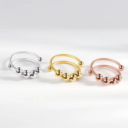 Anti-Stress Anxiety Ring – Rotating Beads, Adjustable, Fidget Spinner, Party Gift Jewelry