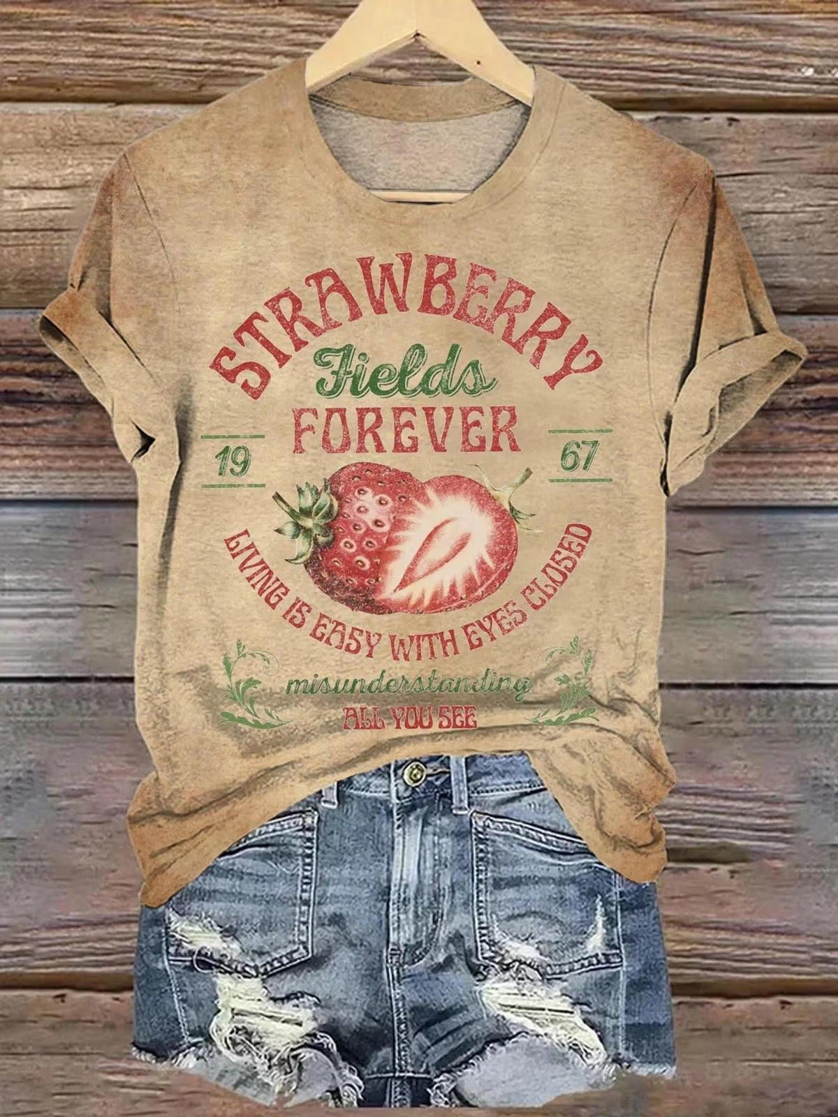 Wholesale Popular Women's T-shirt – Pink & Blue, Rabbit Pattern, Simple Casual, In Stock