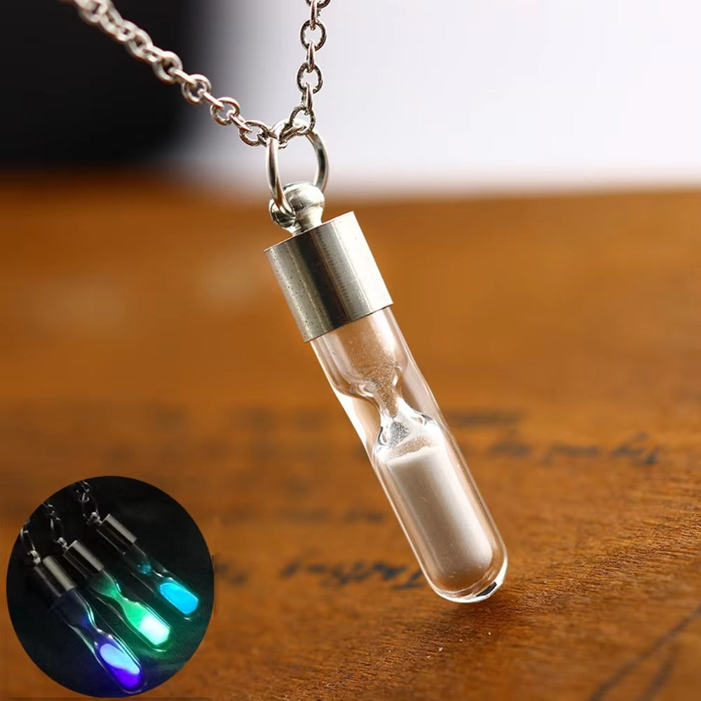 Hourglass Drift Bottle Necklace – Glow-in-the-Dark, Quicksand, Luminous