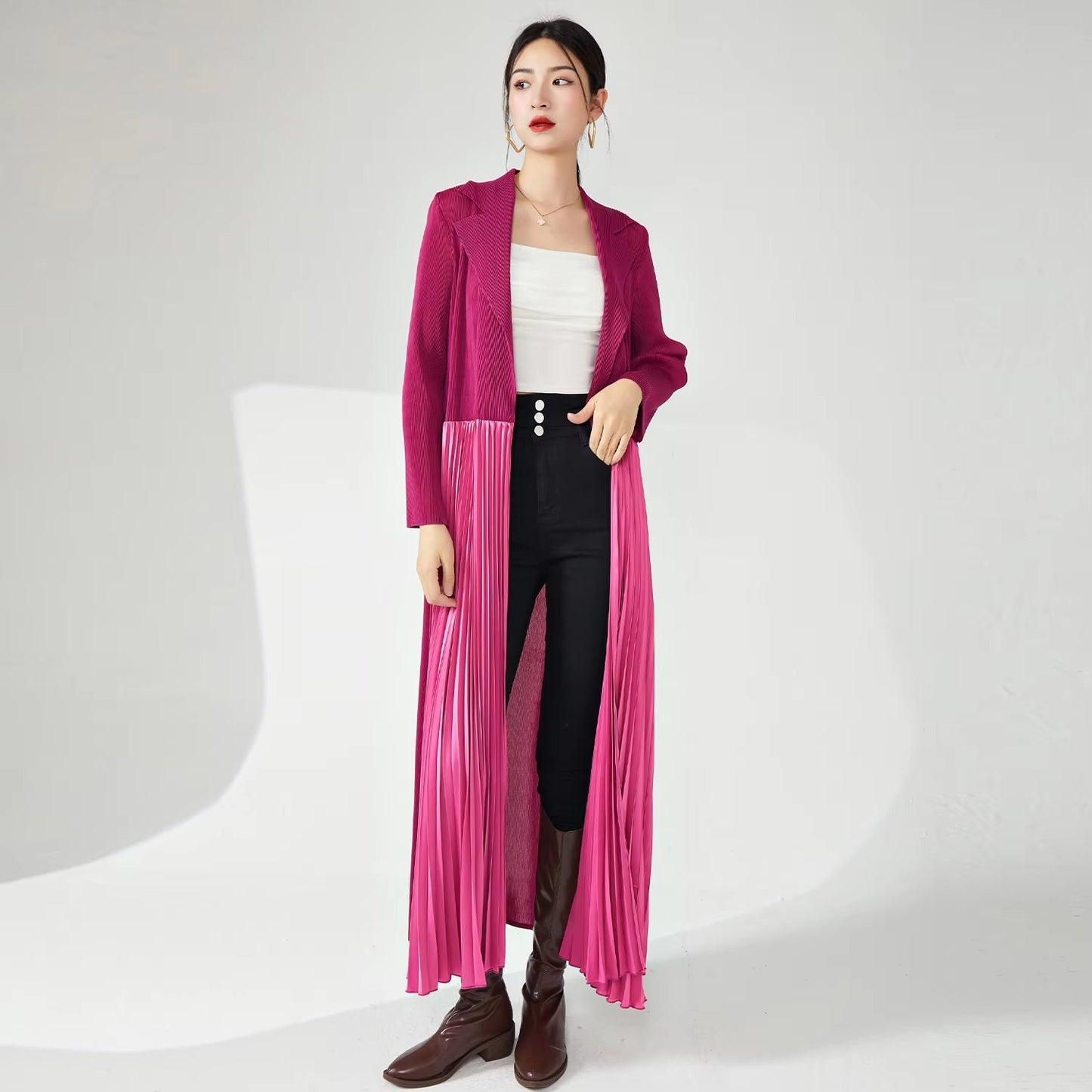 Women's New British Style Winter Coat – Elegant, Long-Sleeved, Pleated, Lapel, Lace-Up, Customizable