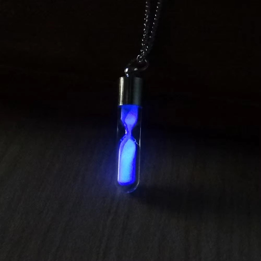 Hourglass Drift Bottle Necklace – Glow-in-the-Dark, Quicksand, Luminous