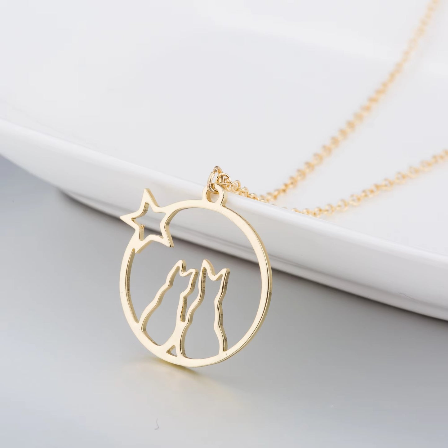 2021 Trendy Couple Cat Necklace – Stainless Steel, 18K Gold-Plated, for Women/Girls
