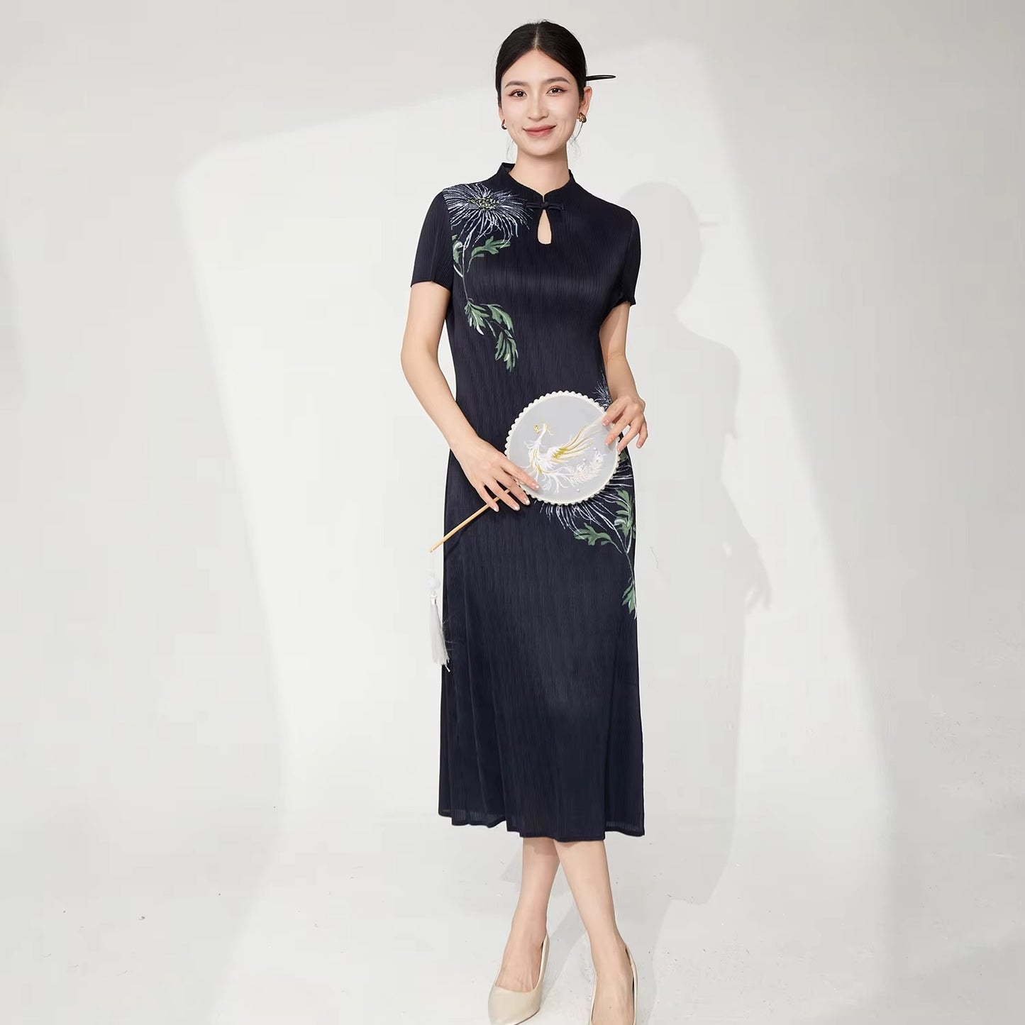2025 New Arrival Women's Elegant Dress – High Quality, Vintage, Stretch, Pleated, Printed