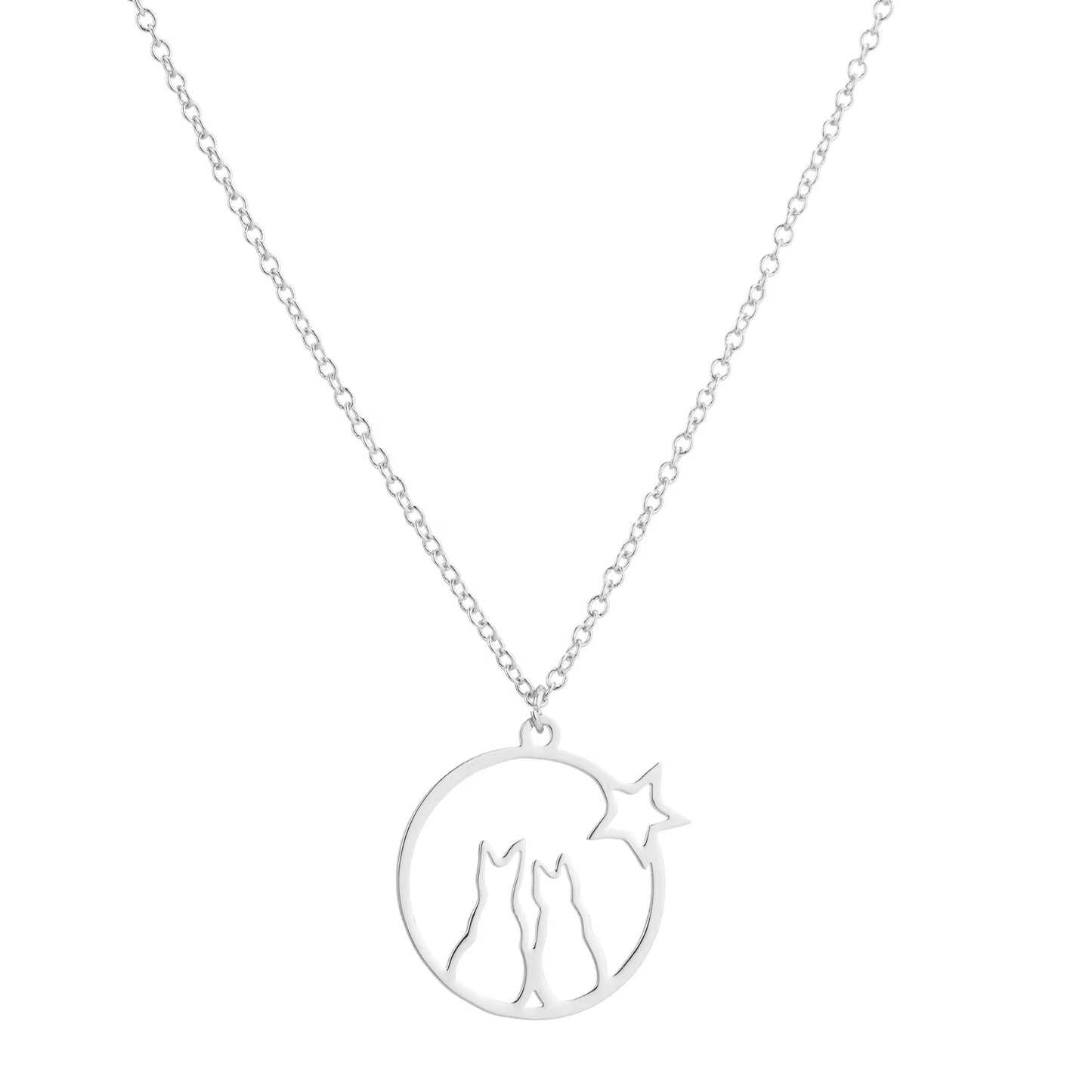 2021 Trendy Couple Cat Necklace – Stainless Steel, 18K Gold-Plated, for Women/Girls